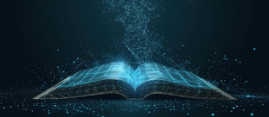 Futuristic technology low polygonal glowing open book isolated on dark background. AI generated - obrazy, fototapety, plakaty