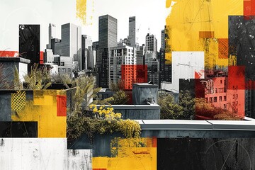 Rooftop Oasis in Urban Jungle Art Collage

