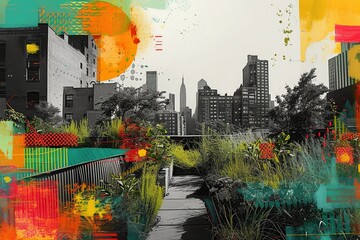 Rooftop Oasis in Urban Jungle Art Collage


