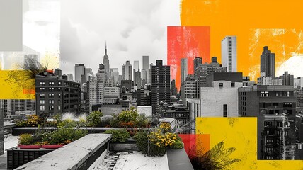 Rooftop Oasis in Urban Jungle Art Collage

