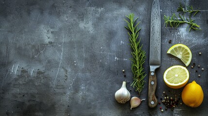 Obraz na płótnie Canvas Minimalist Chef's Knife & Fresh Ingredients