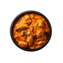 indian butter chicken curry in dish on transparent isolated background, PNG file