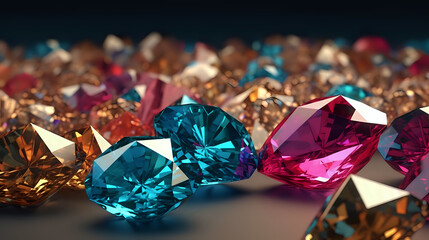 Kaleidoscope of Colored Gems, image of multicolored gemstones, illustrating luxury, wealth, and diverse beauty, suitable for high-end design themes.
