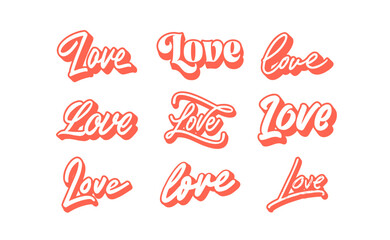 Love sticker set. Retro vintage style for Valentine's Day. Typographic lettering.