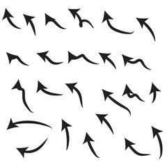 Collection hand drawn arrows. Set simple arrows isolated on white background. Arrow mark icons. eps10