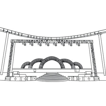 music event stage decoration setup with truss in outline