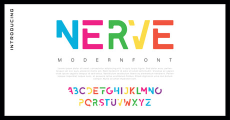 Never Modern Minimal abstract alphabet fonts. Typography technology, electronic, movie, digital, music, future, logo creative font. vector illustration - obrazy, fototapety, plakaty