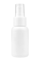white empty bottle, for cosmetics and medicines, on a white background with place for text