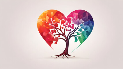 colorful tree hart shape valentine simple logo stroke, white background. 