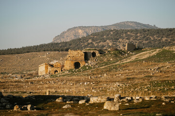 Ancient Roman Ruins Amidst the Hills of Pamukkale, Turkey