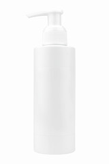 white empty bottle, for cosmetics and medicines, on a white background with place for text