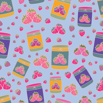 Motifs vectoriels de confiture de fraises dessin&eacute;s &agrave; la main, sans couture, parfaits pour le papier d'emballage, les cartes cadeaux, le papier peint, la papeterie, les bo&icirc;tes et sacs cadeaux, le tissu