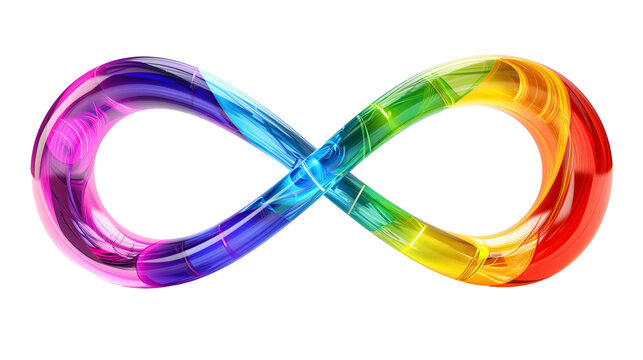 Rainbow Infinity Symbol for Neurodiversity. 3d style. shiny glass texture