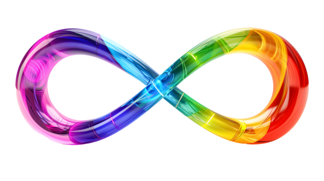 Rainbow Infinity Symbol for Neurodiversity. 3d style. shiny glass texture