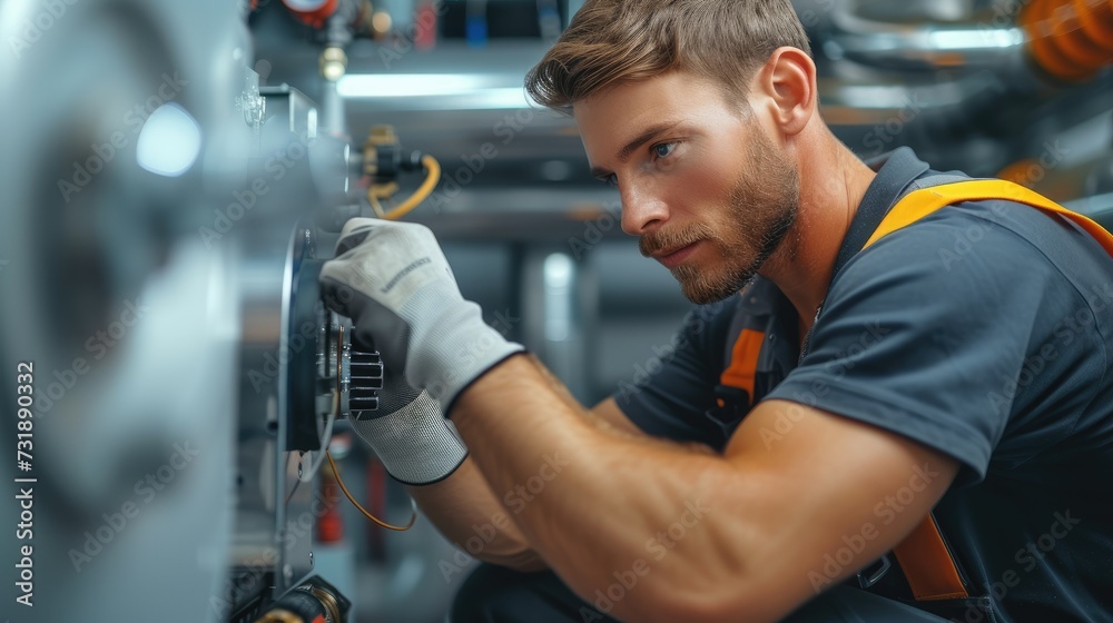 Aufkleber A plumber installing the system. Generative AI.