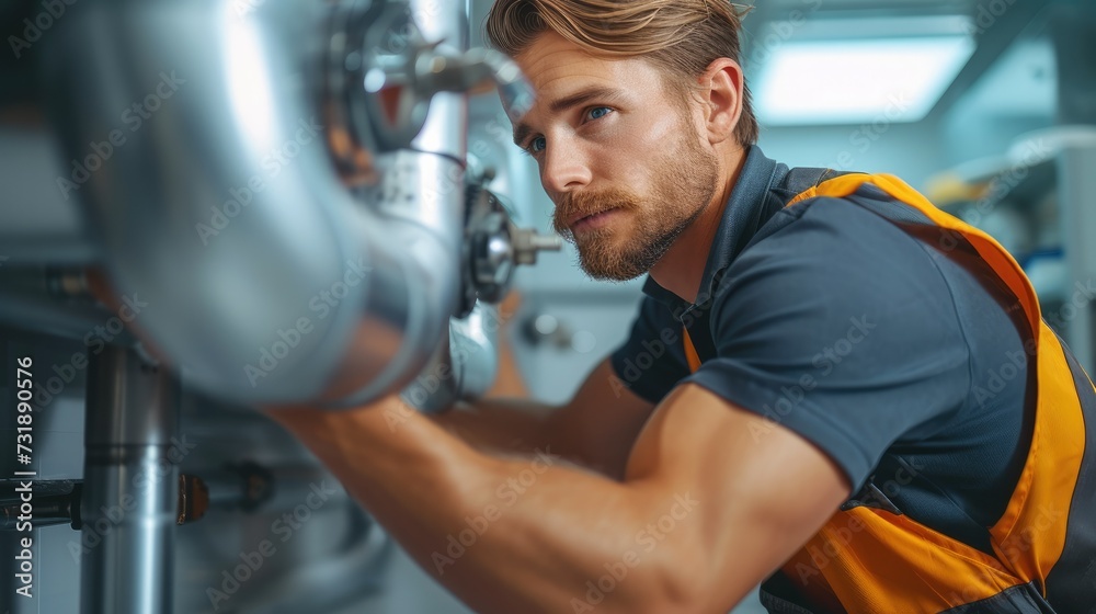 Leinwandbilder a plumber installing the system. generative ai.