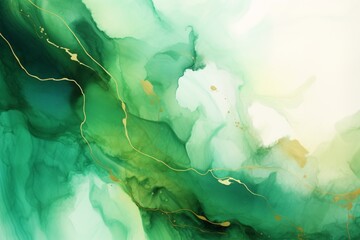 Abstract background with a texture of green marble with a golden sheen, fluid art painting in the technique of alcohol ink.