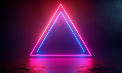 3d render, abstract geometric background with neon triangular frame glowing with gradient light in the dark. Modern showcase for product presentation, Generative AI