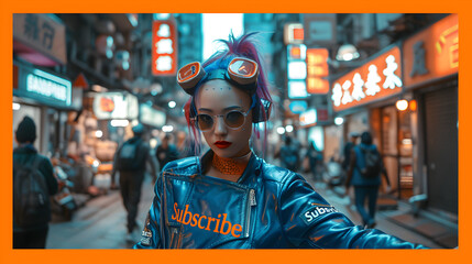 Fototapeta premium Young Asian cyberpunk girl, with 