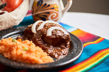 Mexican mole with chicken, mexican spicy food traditional in Mexico