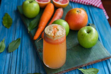 Green Apple, Grapefruit and Carrot Juice Mix on Wooden Background, Üsküdar Istanbul, Turkiye (Turkey)