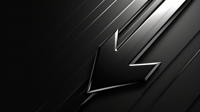 A sleek black arrow pointing down with neon accents on a dark geometric background.