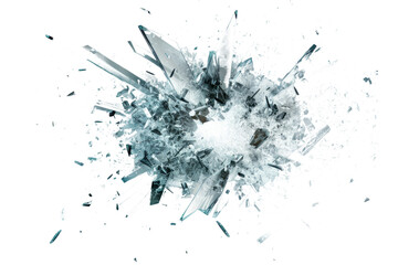 explosion that resembles shattered glass, with fragments radiating outward in a dynamic and abstract pattern.