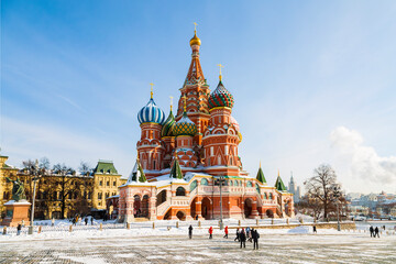 St. Basil's Cathedral on Red Square, a monument of Russian architecture of the 16th century. Moscow, Russia - obrazy, fototapety, plakaty