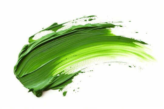 Brush stroke of green paint on isolated white background.