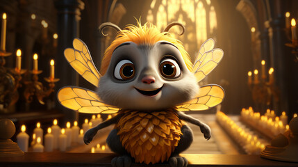 Whimsical Night: Owl's Playful Cartoon Harmony in Moonlit Tree, generative AI