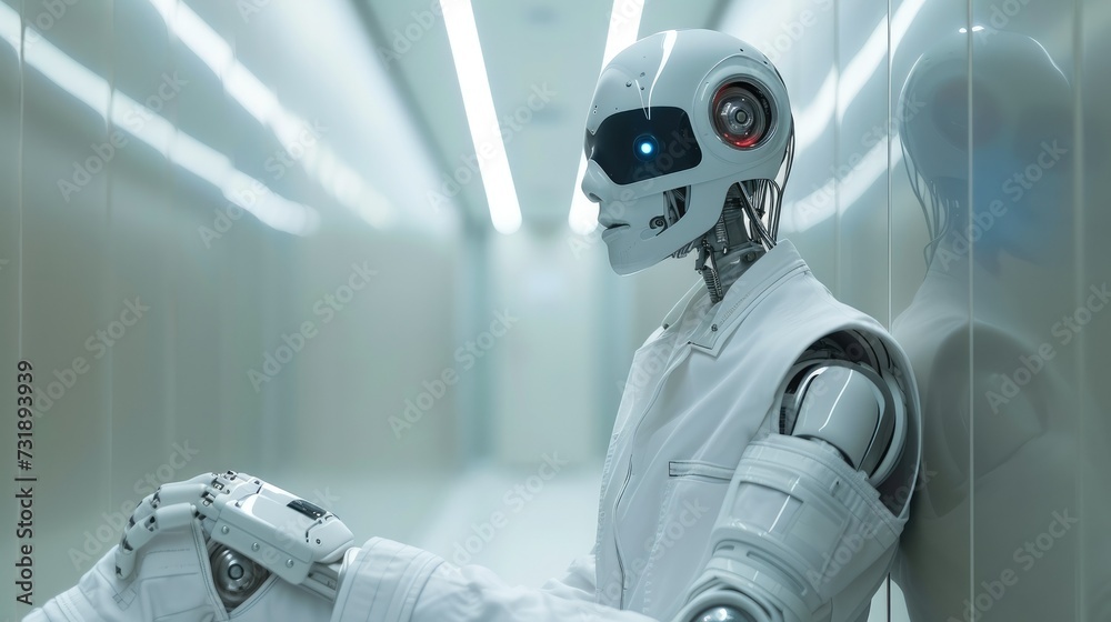 Poster a robot doctor in clinic, robotic doctor is the future of medicine. artificial intelligence modern t