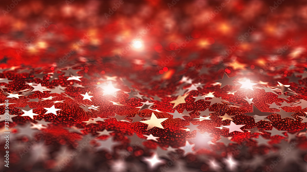 Poster abstract shiny background with red glitter. scattered confetti sparkles with bright and vibrant red 