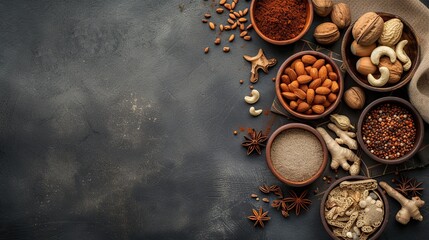Obraz na płótnie Canvas Artistic Culinary: Arabic Spice and Nut Bowl Illustration Designed for Copy Space, Powered by Generative AI