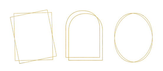 Set of gold frames of different shapes in the Art Deco style. The frames are universal, suitable for invitations, posters, covers, card. Illustrations on a transparent background