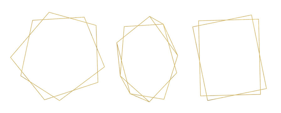 Set of gold frames of different shapes in the Art Deco style. The frames are universal, suitable for invitations, posters, covers, card. Illustrations on a transparent background