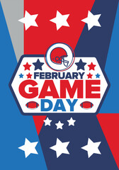 Game Day. American football playoff. Super Party in United States. Final game of regular season. Professional team championship. Ball for american football. Sport poster. Vector illustration