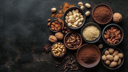 Divine Fusion: Arabic Spice and Nut Bowl Illustration Offering Blank Space for Your Text, Crafted by Generative AI
