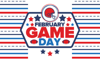 Game Day. American football playoff. Super Party in United States. Final game of regular season. Professional team championship. Ball for american football. Sport poster. Vector illustration