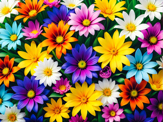 Burst of Spring: Colorful Mixed Flowers Background. generative AI