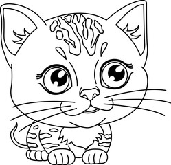 Cute Kitten for Coloring. Vector Illustration of a Little Cat with Big Eyes