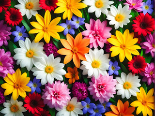 Burst of Spring: Colorful Mixed Flowers Background. generative AI