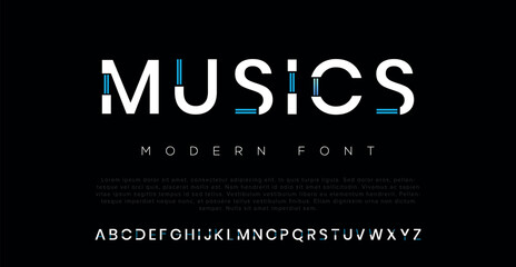 Music Modern Minimal abstract alphabet fonts. Typography technology, electronic, movie, digital, music, future, logo creative font. vector illustration