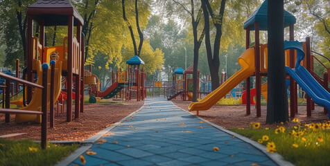 A children's playground, play area. Generative AI.