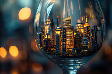 New York city in a wineglass. New York diorama