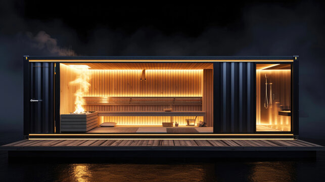 Converted old shipping container into sauna. 