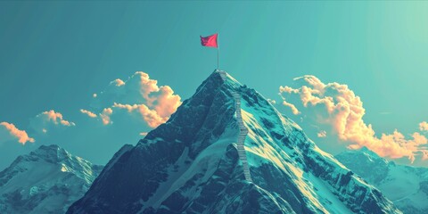 Path leading to a mountain peak with a flag, depicting the journey to success.
