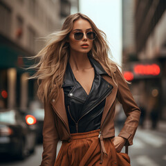 City Fashionista: Female Model Showcasing Beauty and Taste for Fashion in the Urban Landscape - Generative AI