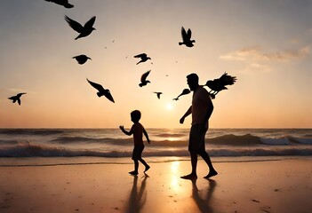 family at the beach at sunset