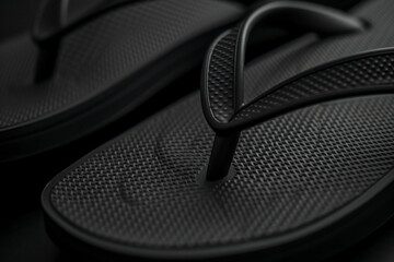 Black rubber flip flops, slippers mockup.