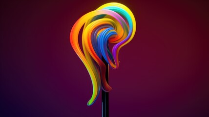 A close-up photo of a lollipop with multiple vibrant colors attached to a black stick.